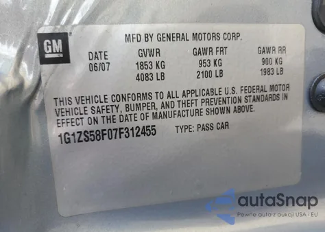 2007 Chevrolet Malibu Ls из США, поврежденный, VIN 1G1ZS58F07F312455